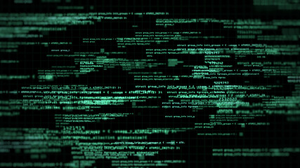 Wall Mural - Abstract computer code running technology digital cyberspace. Programming code moving on a black screen background. 3d rendering