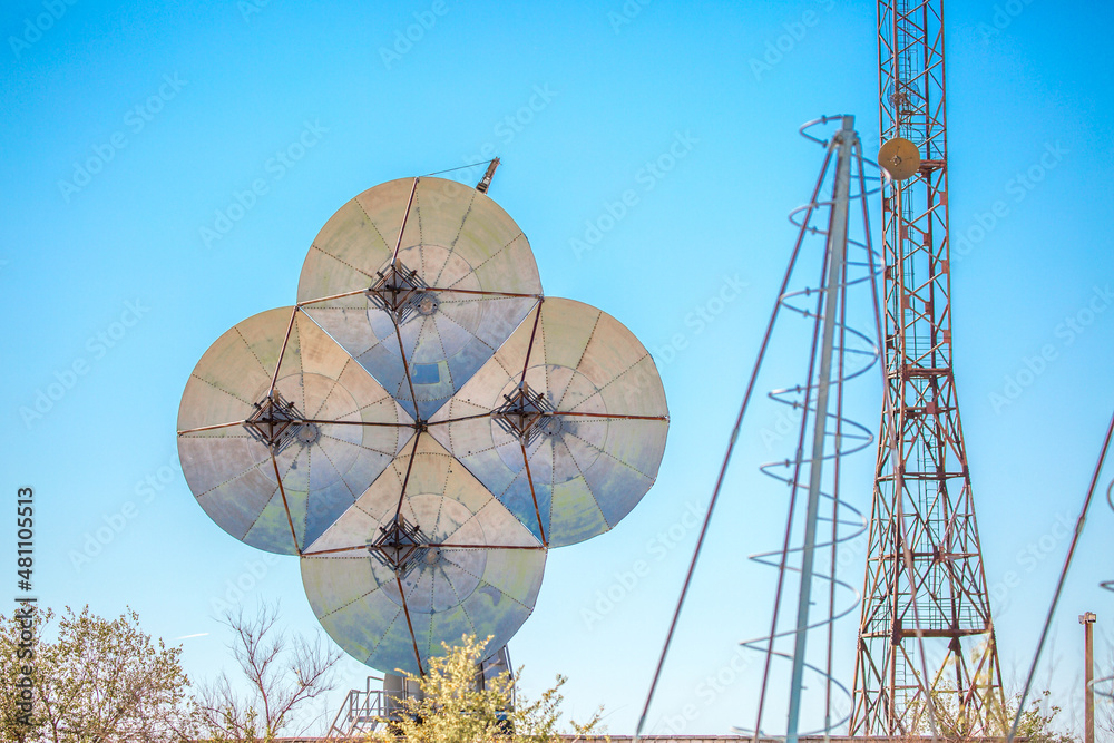 Antenna at the spaceport. The tracking center at the Baikonur ...