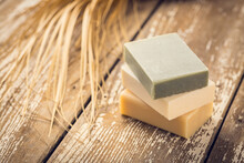 Natural Handmade Soap On A Wooden Background.Handmade Natural Eco Soap