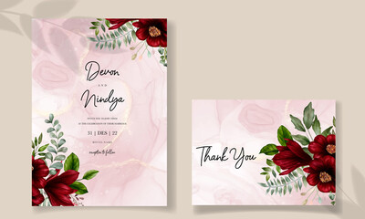 Wall Mural - Beautiful watercolor red flower wedding invitation card