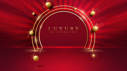 Wall Mural - stage for product show and circle frame with golden curve line decoration and glitter light effects 