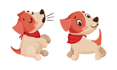 Sticker - Cute puppy daily routine set. Funny adorable pet animal cartoon vector illustration