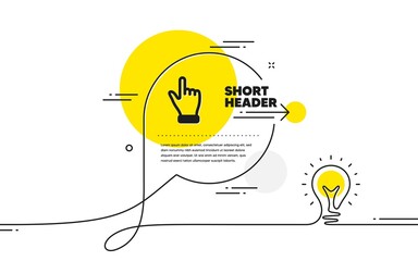 Poster - Click hand icon. Continuous line idea chat bubble banner. One finger palm sign. Direction gesture symbol. Click hand icon in chat message. Talk comment light bulb background. Vector