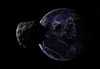 Wall Mural - earth and asteroid. elements of this image are furnished by nasa.