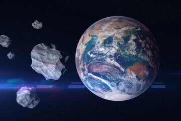 Wall Mural - asteroids near planet earth. elements of this image are furnished by nasa.