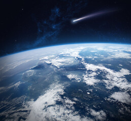 Wall Mural - comet and earth. elements of this image are furnished by nasa.