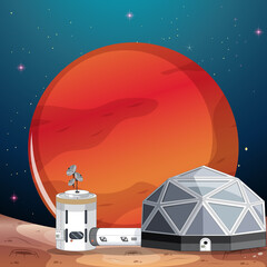 Wall Mural - Landscape of space settlement with Mars planet