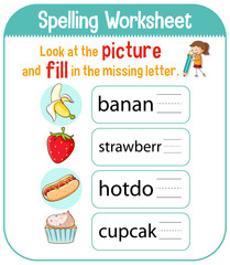 Canvas Print - Spelling worksheet template for kids