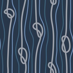 DARK BLUE SEAMLESS VECTOR BACKGROUND WITH VERTICAL ROPES AND KNOTS