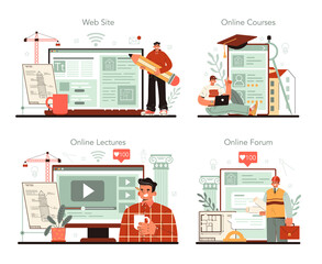 Fototapete - Architect online service or platform set. Idea of architectural project