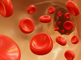 Wall Mural - 3D rendering of red blood cell in vein