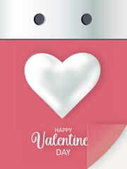 Wall Mural - Holiday on the calendar Valentine's Day. Wall tear-off paper calendar. White silver heart on a pink background with text. Eve of Valentine's Day. Vector