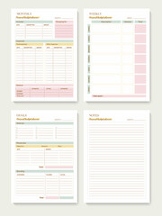 Fototapete - Minimalist printable planner page templates. Monthly, weekly budget planner. Goals, notes for the month. Vector graphic set for budget organization.