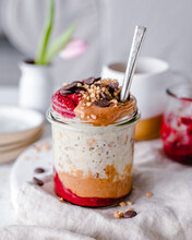 Overnight Oats With Peanut, Butter, Jam, Chocolate And Peanuts