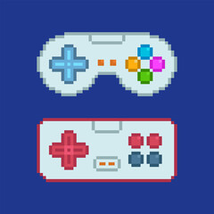 Canvas Print - Vector Pixel Art gamepad icos for 8-bit console retro video game design. Pixel game controller and navigation 