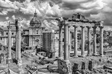 Fototapete - Scenic view over the ruins of the Roman Forum, Italy