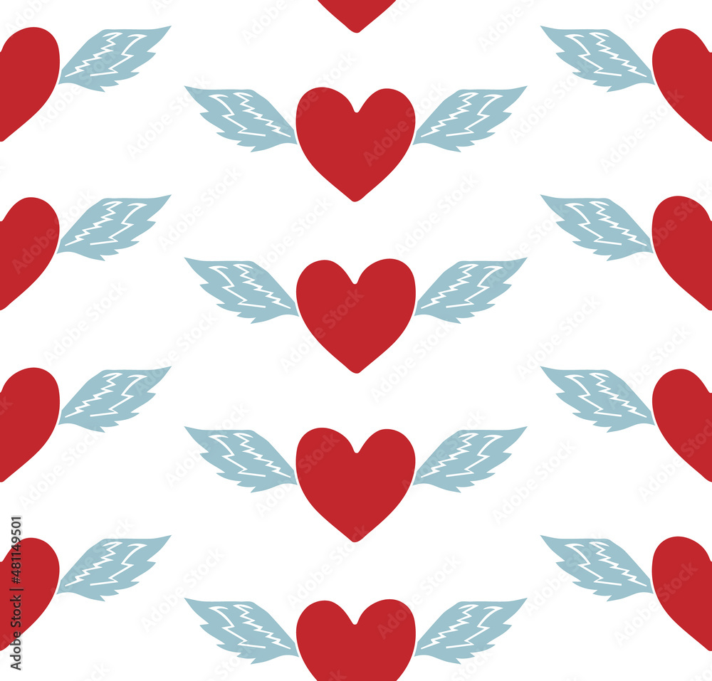 Vector seamless pattern of hand drawn doodle sketch colored heart with ...
