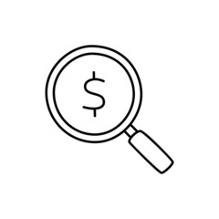 Canvas Print - Dollar Search Icon  in black line style icon, style isolated on white background