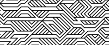 Tech Style Seamless Linear Pattern Vector, Monochrome Circuit Board Lines Endless Background Wallpaper Image, Black And White Geometric Design Techno Micro Picture.