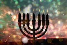 Burning Wax Festive Candles Are Traditional Symbols Of Hanukkah Holiday