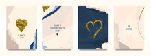 Set Of Creative Cards For Valentine's Day With Gold Leaf. Vector Format.