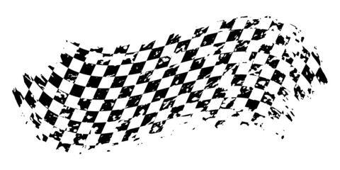 Fototapete - Grunge waving car race flag with scratches, checkered pattern of start and finish of auto rally