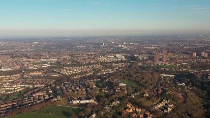 Wall Mural - Aerial footage of the town of Pudsey in Leeds in the UK showing a typical British housing estate in the winter time on a cold day