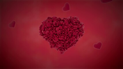Poster - Festive 3d animation for Valentine's Day.  A big heart is formed from many small hearts, valentines. The idea of love, happiness, friendship and loyalty.