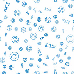 Poster - Set line Water drop, Telescope and Cancer zodiac on seamless pattern. Vector