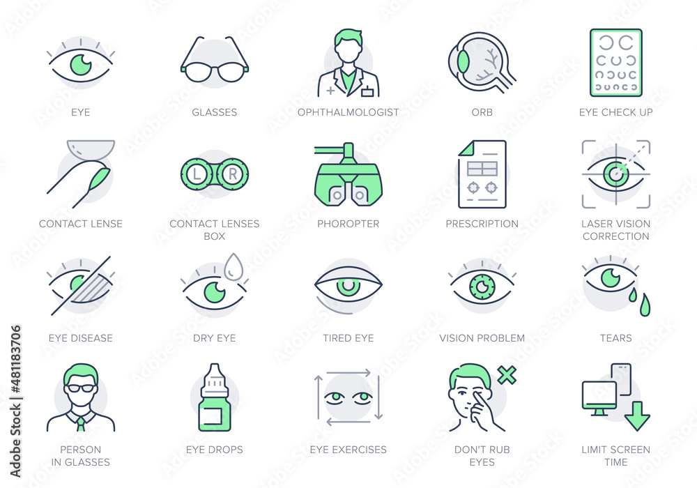Ophthalmology line icons. Vector illustration include icon - contact ...
