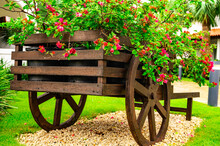 Decorative Wooden Cart With Flowers