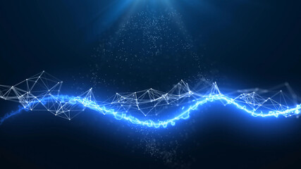 Poster - Blue abstract technology background. Elegant lines and dots fantasy. Depth of field settings. 3D rendering