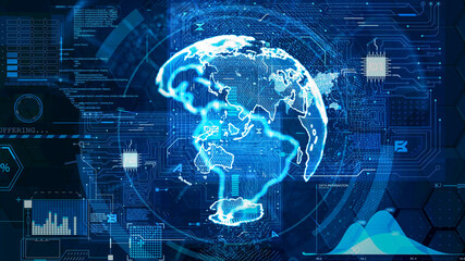 Aufkleber - Blue abstract earth technology and communications background. Fantasy hi tech elements. Depth of field settings. 3D rendering