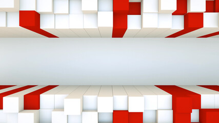 Poster - 3D white and red cubes along a white space. Abstract technology background. 3D rendering