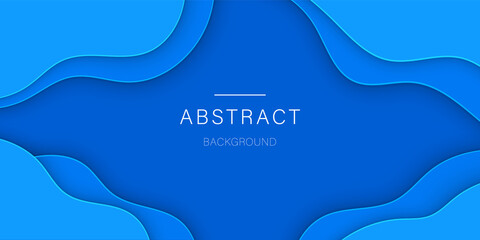 Wall Mural - blue paper cut background. origami art. wavy modern design. papercut pattern in curve abstract geome