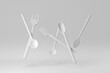 Wooden spoons, spatulas and and forks on white background. minimal concept. 3D render.