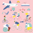 © Giulia - Public Transport illustration - plane, tram, cars, bikes