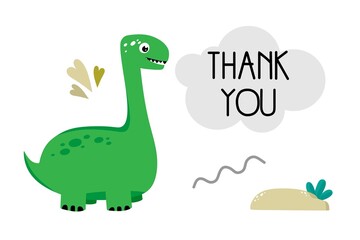 A postcard with a dragon with the inscription thank you in a hand-drawn cartoon style. For posters, postcards, cards. Vector illustration