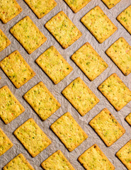 vegetable biscuits pattern, food background texture, closeup flat lay