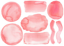 Watercolor Pink Circles, Design Elements, Backgrounds. Hand Drawn Abstract Stripes.