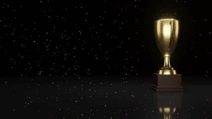 award trophy, rotation loop gold trophy cup and dark background. prizes for the champions. 4k
