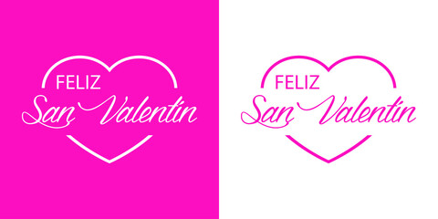 Poster - Banner con texto Feliz San Valentín en español en silueta de corazón con líneas para su uso en invitaciones y tarjetas de felicitación