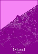 Purple Map Of Ostend Belgium.