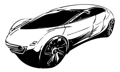 Wall Mural - Sketch car of future. Electric Sports car illustration in outline style. Modern stylish auto for logo, poster or banner