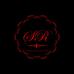 SR,S   R calligraphy letter logo design,SR design,SR logo design letter with floral circle and black background