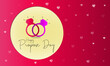 Happy Propose Day card .Diamond  Ring with propose day lettering  . Red background with   heart. illustration. Graphic diamond ring. Propose Day Poster, February 8
