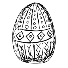 Wall Mural - Easter egg painted with a geometric pattern. Hand-drawn black and white vector sketch isolated on transparent background