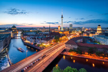 Berlin Skyline At Night With View Of The Spree River And Television Tower