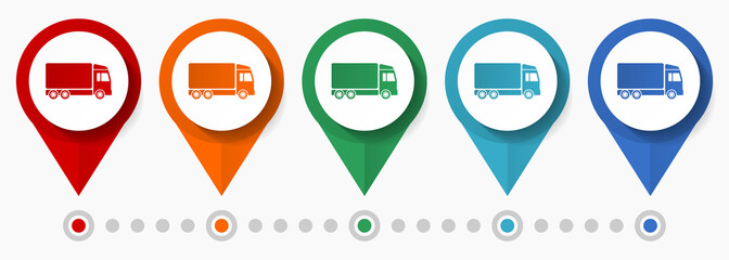 Aufkleber - Delivery, truck, transportation concept vector icon set, flat design pointers, infographic template