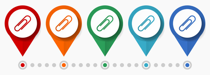 Poster - Paperclip, attach concept vector icon set, flat design pointers, infographic template